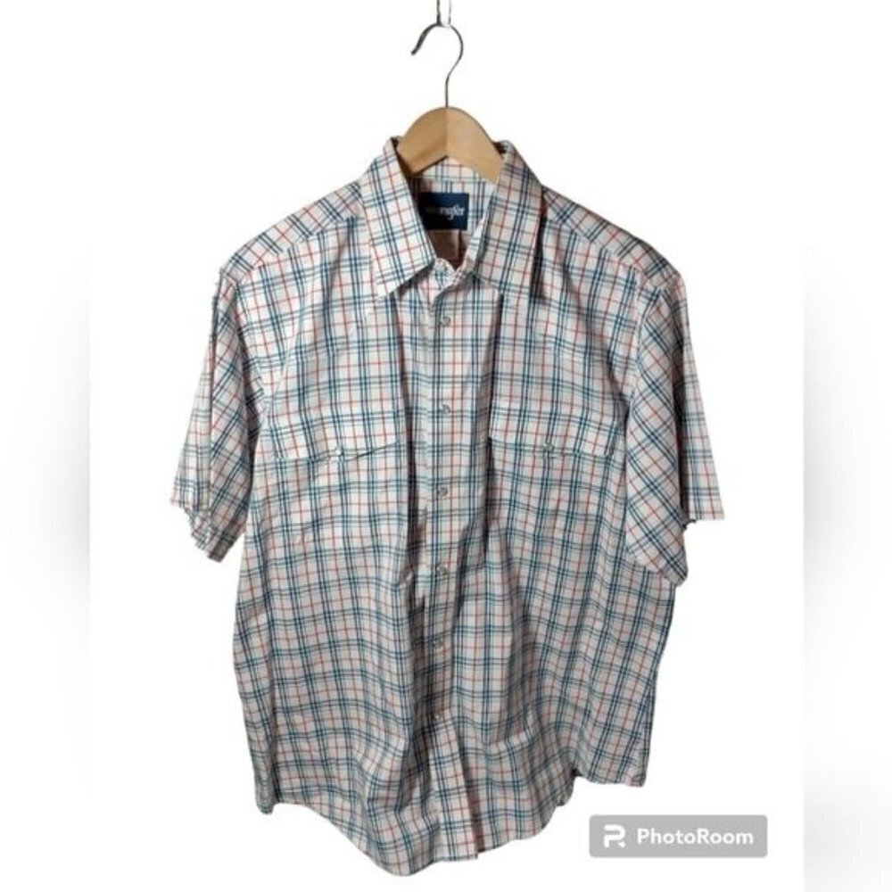 ☀Wrangler Plaid Pearl Snap Western Button Front Short Sleeve top, size XL, men's